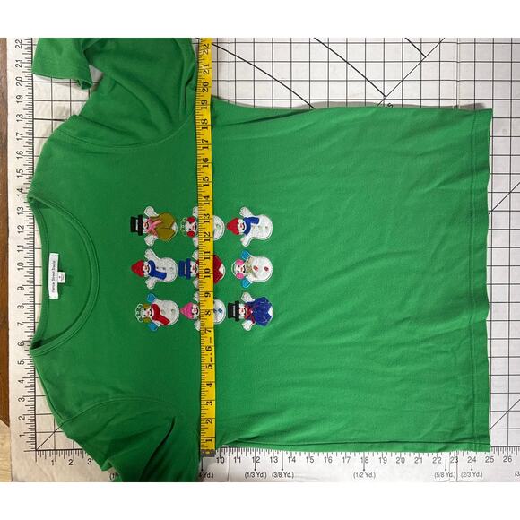 Mercer Street Studio Vintage Green Long Sleeve Snowman Christmas Shirt Women M - Picture 6 of 6